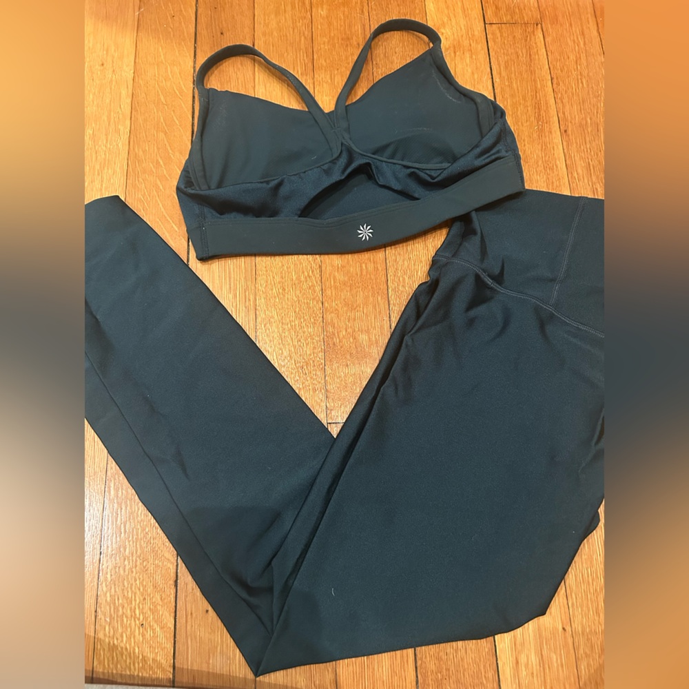 Athleta Dark Green Leggings and Bra Set